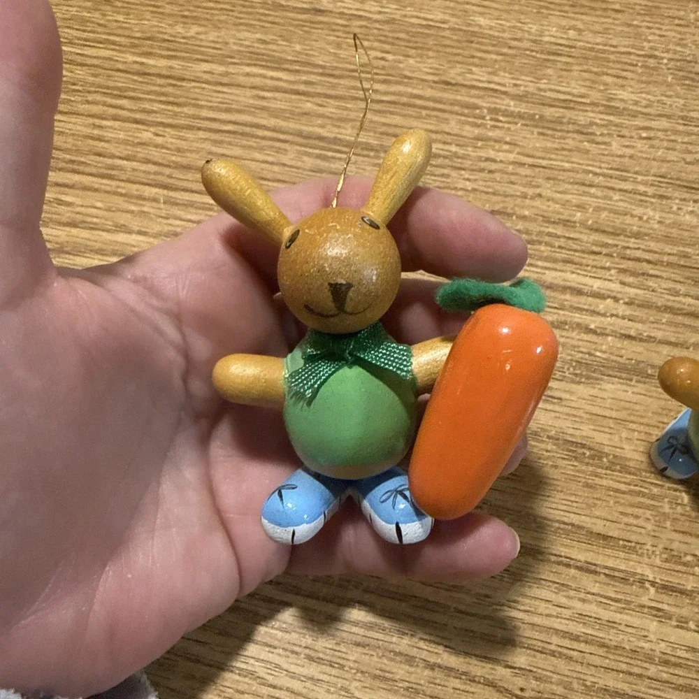 Vintage Dakin‎ & Co. Bunny Carrot Christmas Tree wood Ornaments